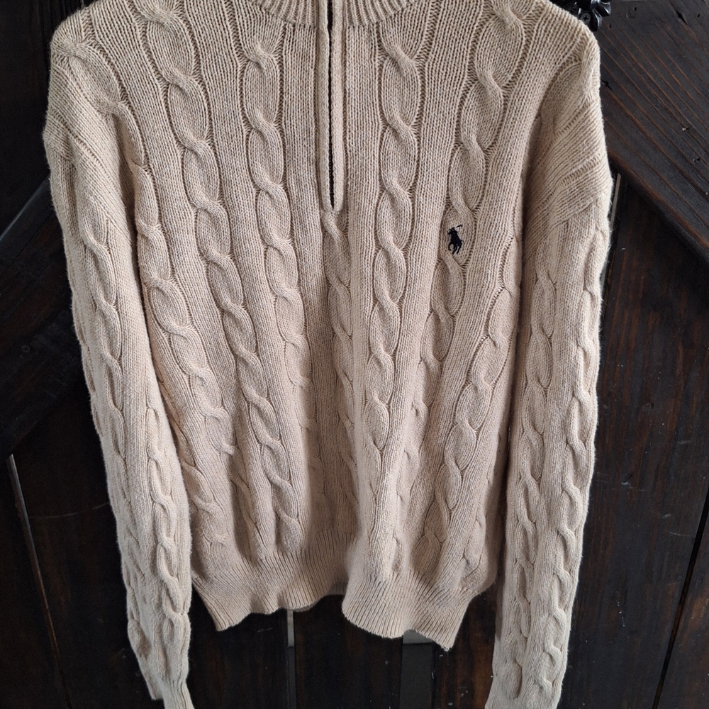 Ralph Lauren Boys Beige Cable Knit Zip-Up Sweater